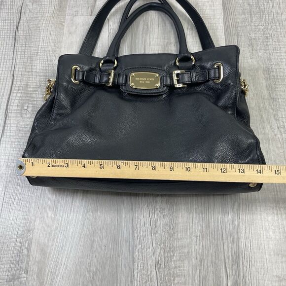 Michael Kors Tote Handbag Hamilton Women Black Pebbled Leather Gold Hardware - Picture 12 of 15